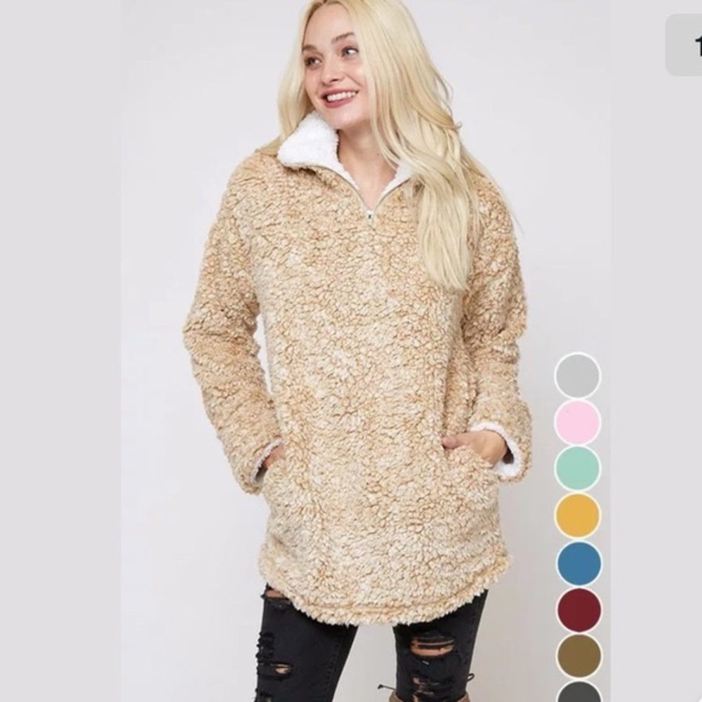 Oversized Tan Sherpa Quarter Zip